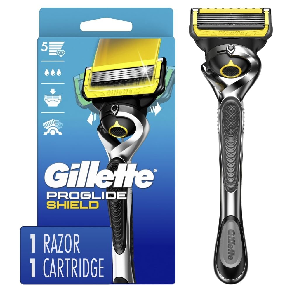 Gillette Pro Glide Shield Razor for Men with handle and one blade refill, featuring a sleek design and comfort grip.