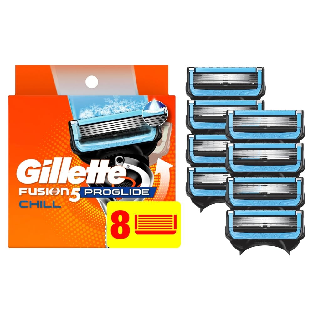 Gillette ProGlide Chill men's razor blades, 8-count pack, with sleek blade design and ergonomic handle for a close shave