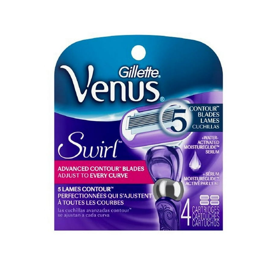 Gillette Venus Deluxe Smooth Swirl women's razor blade refills, 4-count, shown in packaging.