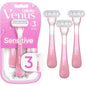 Gillette Venus Sensitive women's disposable razor blades, 3-pack, with smooth handle and protective blade cover for gentle shaving.