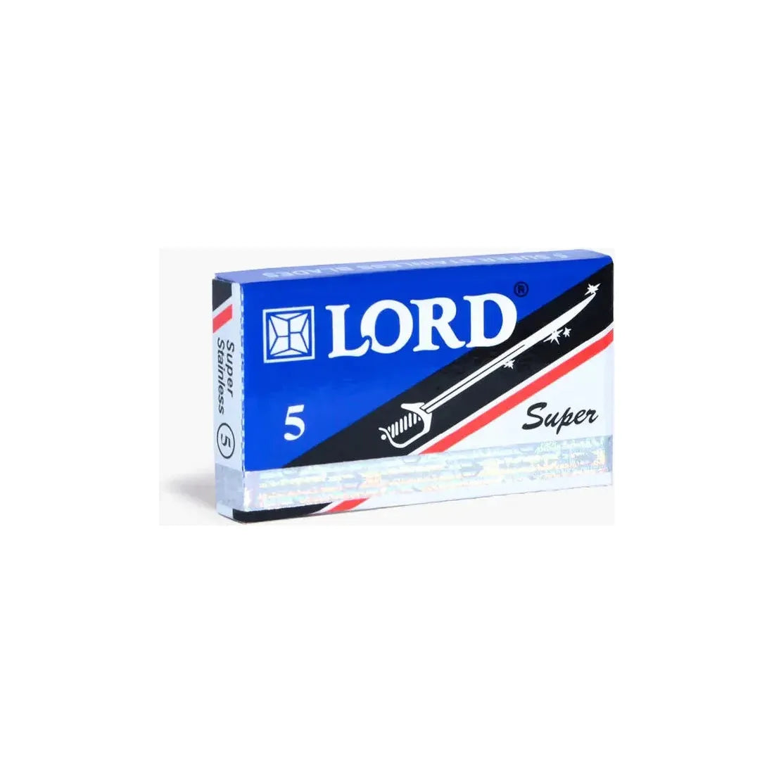 Lord Super Super Stainless Double Edge Razor Blades from Pasteur Pharmacy, 5-pack, sharp stainless steel blades for precise shaving.
