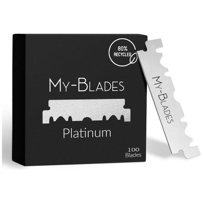 My-Blades Platinum Single Edge Razor Blades by Pasteur Pharmacy, 100-count pack, featuring sharp stainless steel blades for precise shaving.