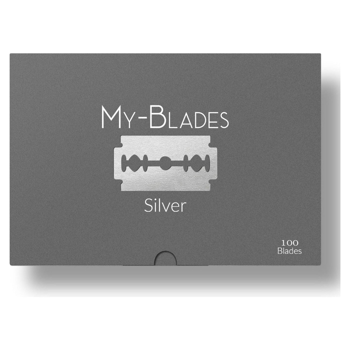 My-Blades Silver double edge Razor Blades in a 100-count pack, featuring sharp blades for precise shaving and grooming.