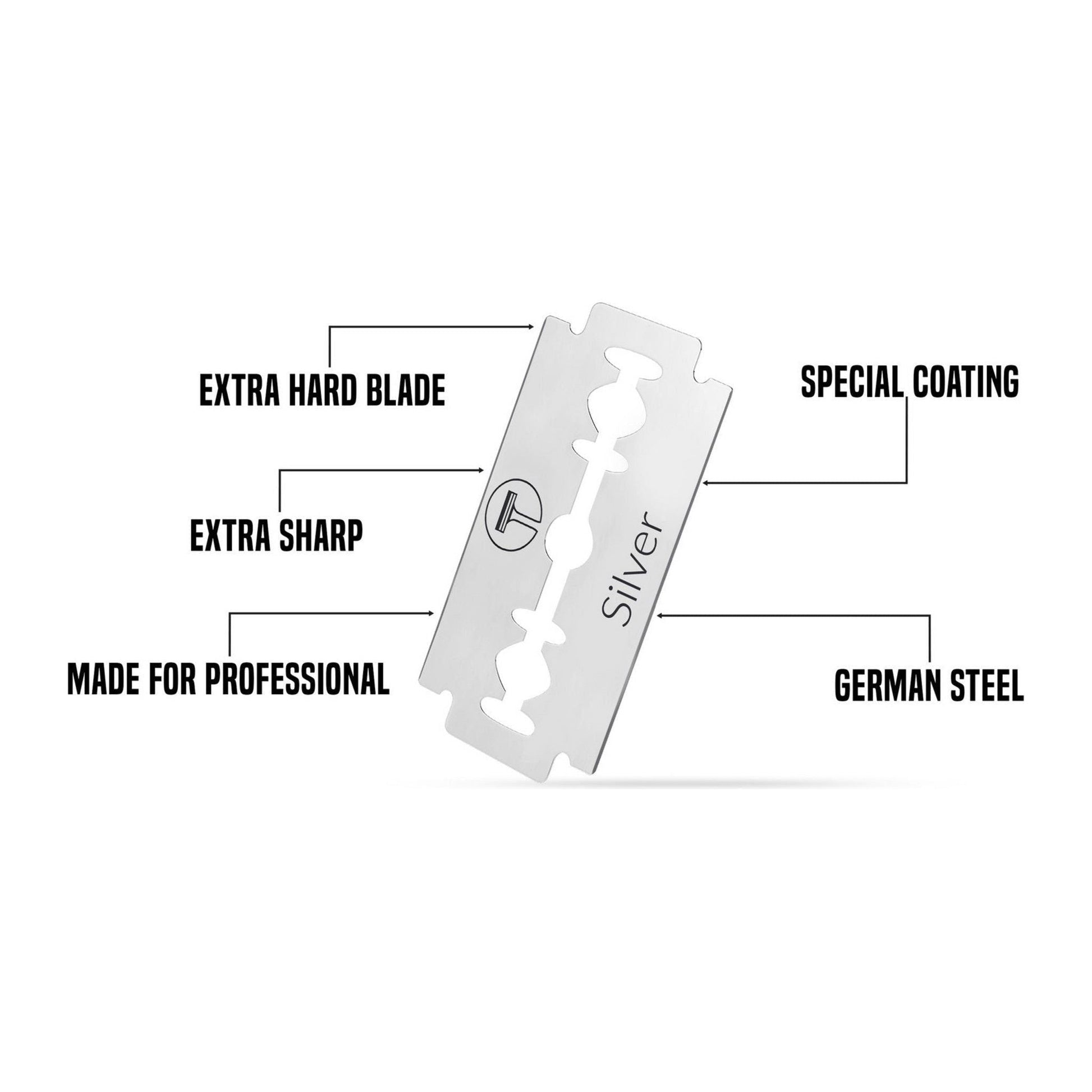 Pack of 100 My-Blades Silver Double Edge Razor Blades by Pasteur Pharmacy, showing sharp, silver blades in a sealed package.