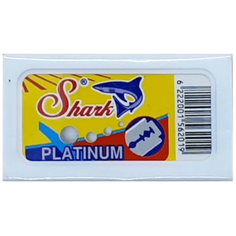 Shark Platinum double edge safety razor blades in a 5-pack, designed for smooth, close shaves with durable stainless steel blades.