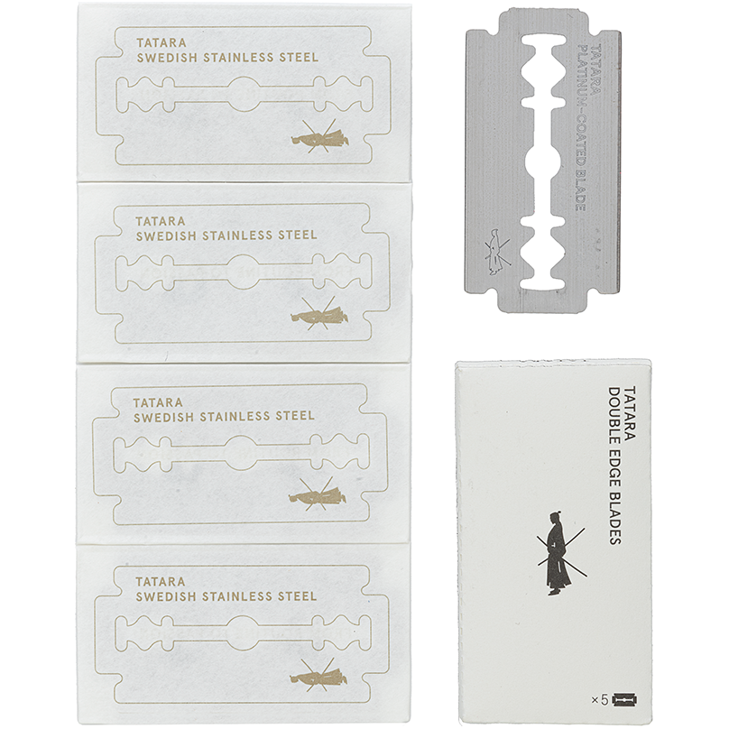 Tatara Double Edge Razor Blades by Pasteur Pharmacy, set of 5 blades for safety razors, with sharp, double-edged design.