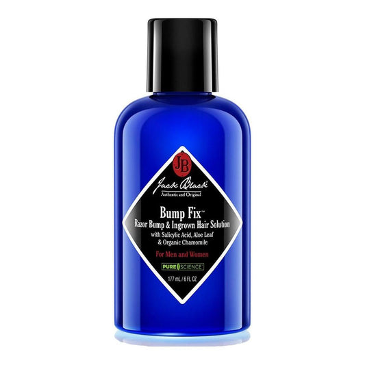 Jack Black Bump Fix razor bump and ingrown hair solution in a 6 oz bottle, with the product label visible.