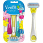 Gillette Venus Tropical women's disposable razor pack with three razors featuring colorful handle designs and smooth shave blades.