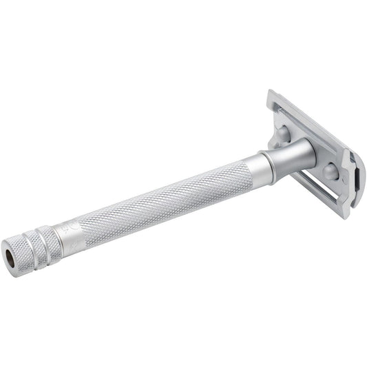 Merkur 22C matte finish HD long handle safety razor with double edge blade for a close, smooth shave.
