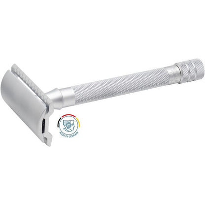 Merkur 22C matte finish HD long handle double edge safety razor displayed on a plain background