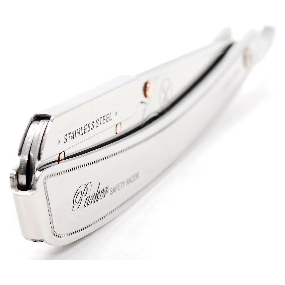 Parker SRX heavy-duty stainless steel handle clip-type barber straight razor with a sleek, durable design and polished finish.
