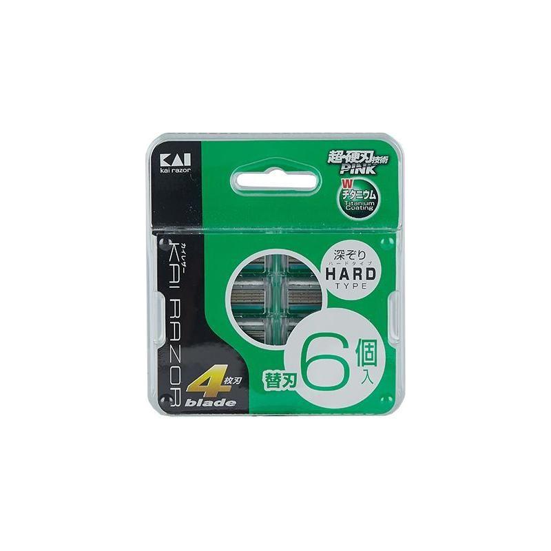 Kai 6-pack men's razor refill with 4 blades and titanium coating, designed for smooth shaving from Pasteur Pharmacy.