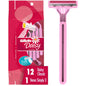 Gillette Daisy Classic and Simply Venus disposable razors, pink and white plastic handles with protective covers on blades.