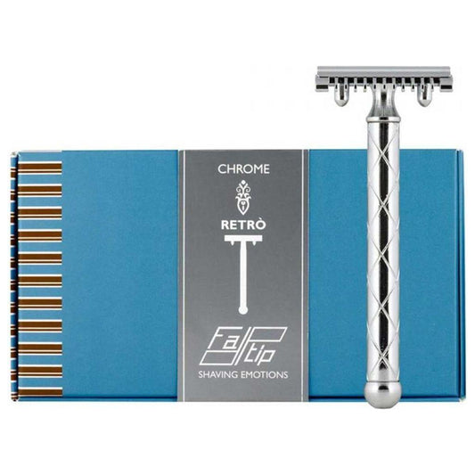 Chrome Fatip Retro Double Edge Safety Razor with a classic design, featuring a sleek handle and safety guard.
