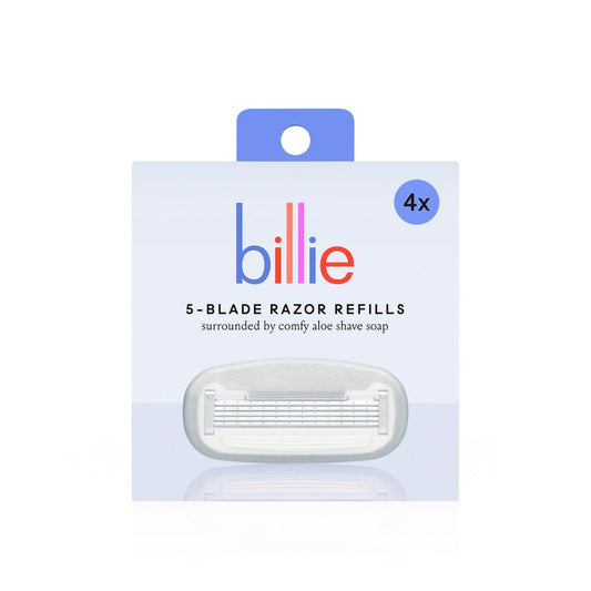 Billie® Razor refills with 5 blades, replacement cartridges for smooth shaving, designed by Pasteur Pharmacy.