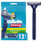 Gillette Sensor2 Plus disposable razors with pivot head, 12-pack, for smooth shaving, shown in a box with razor cartridges.