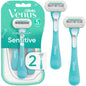 Gillette Venus Extra Smooth Sensitive women's disposable razors, 2-pack, with sleek handle and multiple blades for a close shave.