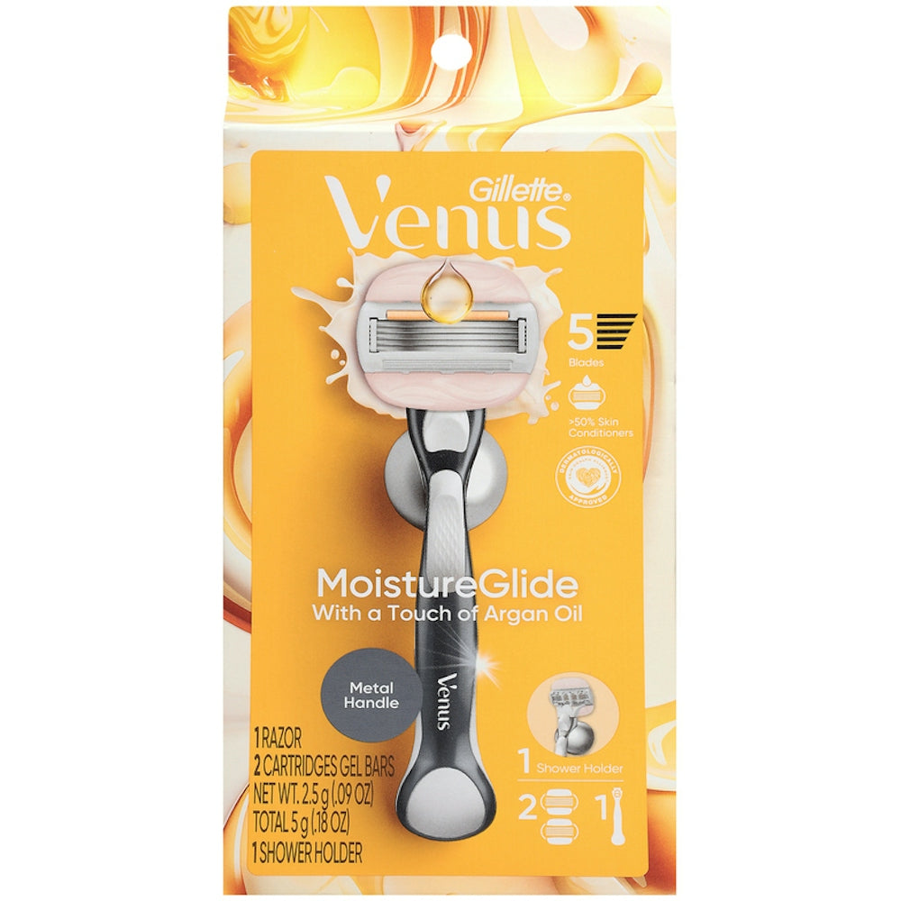 Gillette Venus Moisture Glide 2Up Razor with Argan Oil for smooth shaving, featuring a sleek design and dual blades.