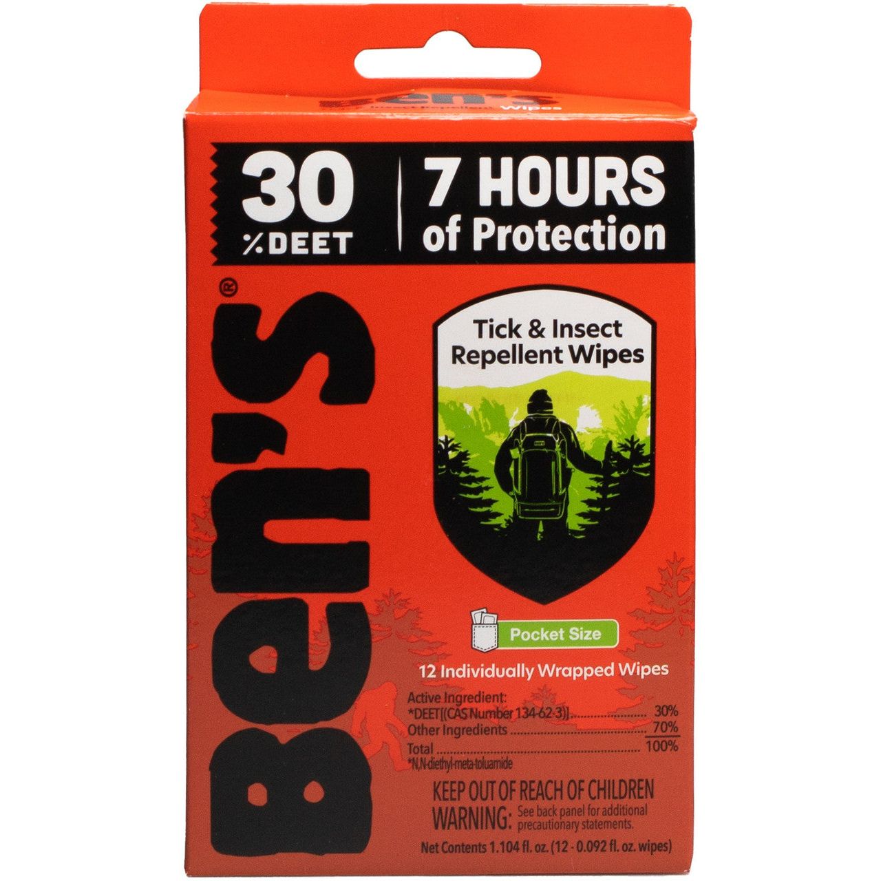 Ben's 30 Tick & Insect Repellent Wipes from Pasteur Pharmacy, 12 packs of 12 wipes each, in a resealable pack for outdoor protection.