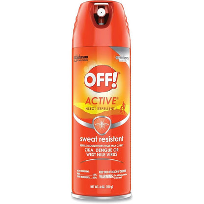 Off! Active insect repellent spray in a 6 oz bottle, sweat-resistant formula, designed to repel insects effectively.