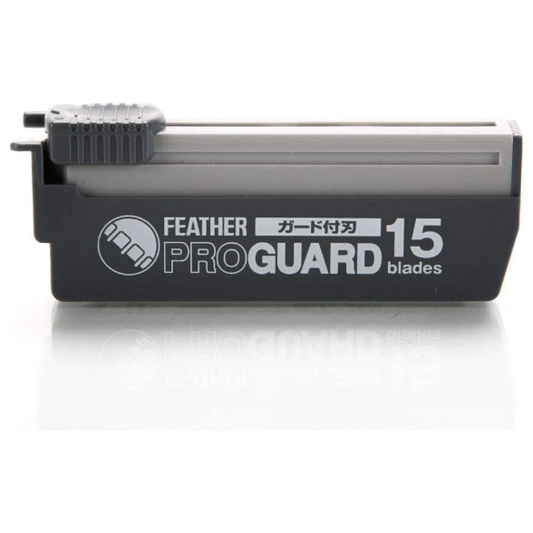 Feather Proguard replacement blades for razors, set of 15, designed for precise grooming and shaving by Pasteur Pharmacy.