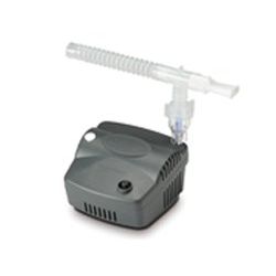 Devilbiss Pulmoneb Lt compact nebulizer kit for respiratory care, with medication chamber and tubing, on a white background.