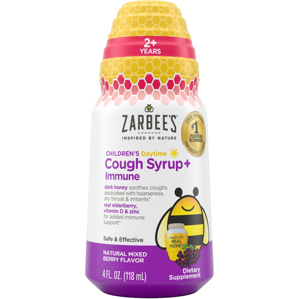 Zarbee's Children's Cough Syrup Immune Daytime in mixed berry flavor, 4 fl oz, respiratory care product for kids