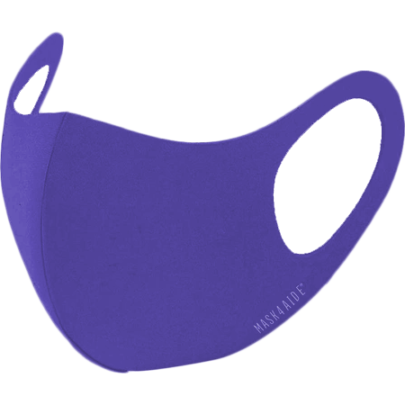 Purple tie-dye reusable face mask for unisex use by Mask4Aide, made by Pasteur Pharmacy, shown on a neutral background.