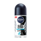 Nivea Men Black & White Invisible Fresh 48H 5-in-1 Roll-On Deodorant 50ml with clear cap and label showing product details.