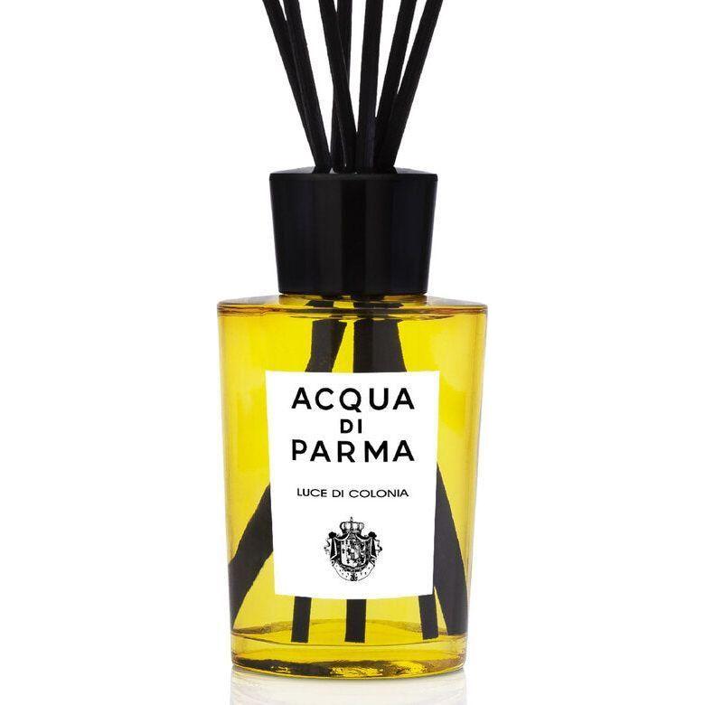 Acqua Di Parma Luce Di Colonia Room Diffuser 180ml with elegant glass bottle and reed sticks for home fragrance.