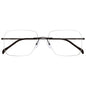 Black TiRag Rx eyeglasses with rectangular frames, featuring clear lenses and a sleek design.