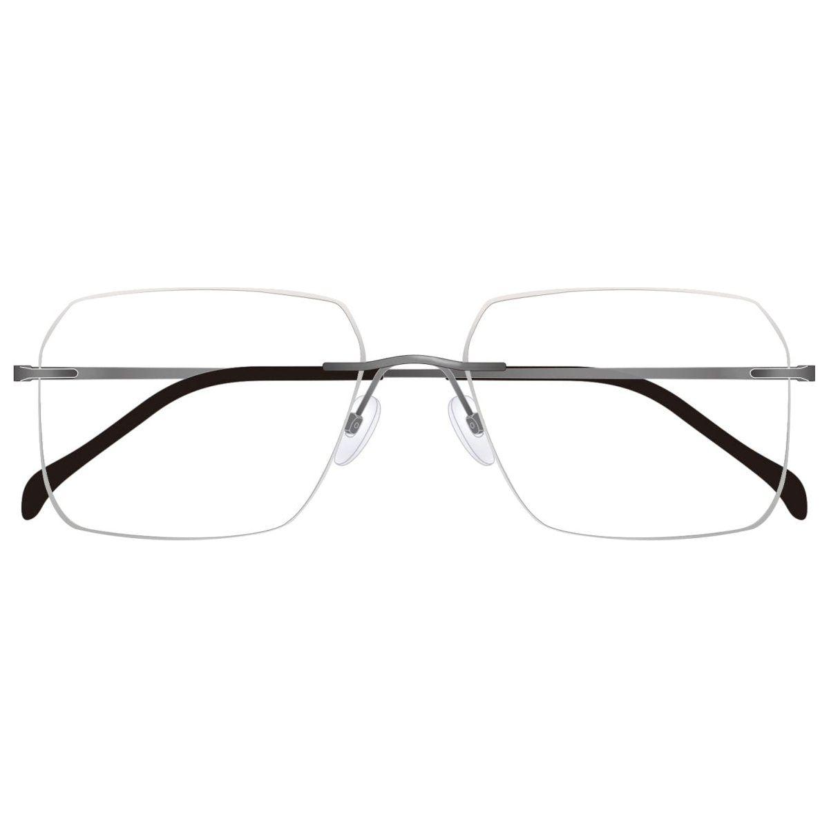 Black TiRag Rx eyeglasses with rectangular frames from Pasteur Pharmacy, featuring clear lenses and a sleek design.