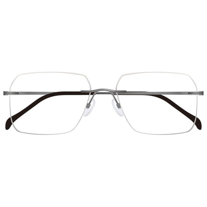 Black TiRag Rx eyeglasses with rectangular frames from Pasteur Pharmacy, featuring clear lenses and a sleek design.