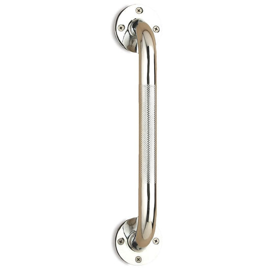 Chrome Nova wall grab bar with knurled handle, 12-inch safety grab bar for bathroom support from Pasteur Pharmacy