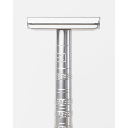 Henson Shaving AL13-V2 medium safety razor with aircraft aluminum handle, designed for a smooth shave.