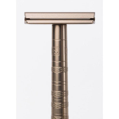 Henson Shaving AL13-V2 medium safety razor with aircraft aluminum handle, designed for a smooth shave, by Pasteur Pharmacy.