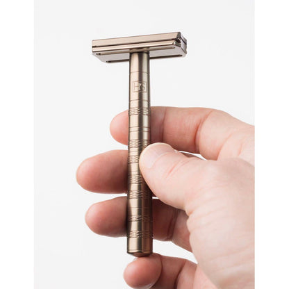 Henson Shaving AL13-V2 safety razor with aircraft aluminum handle, medium size, for close and comfortable shaves.