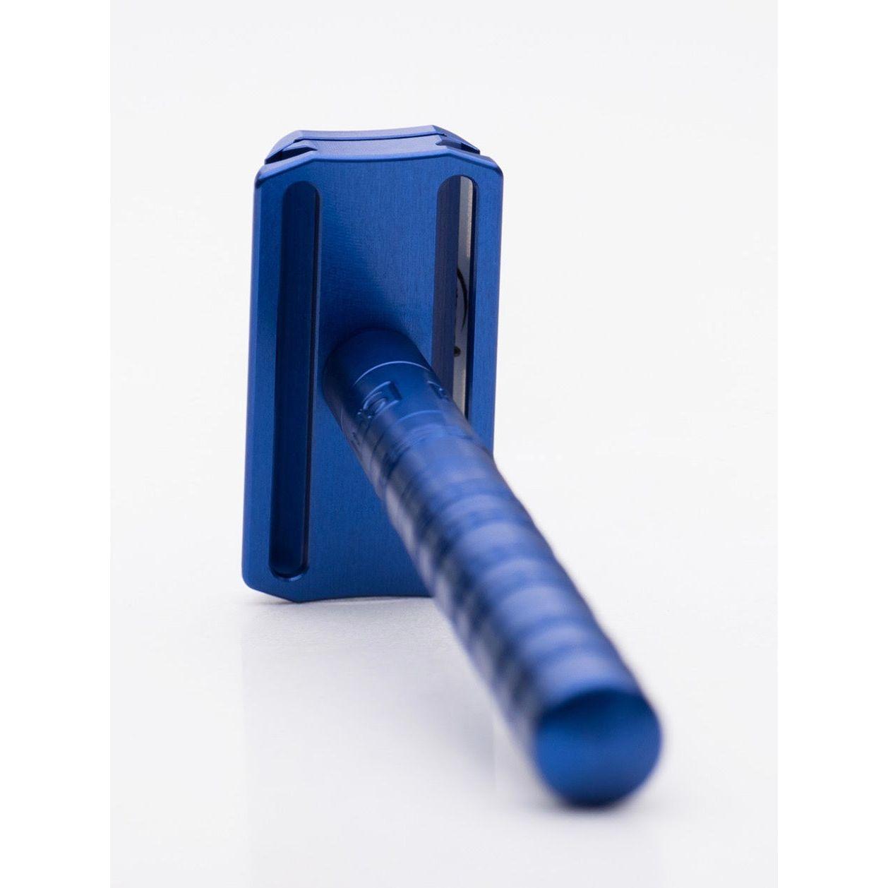 Henson Shaving AL13-V2 medium safety razor with aircraft aluminum handle, designed for a smooth, close shave.