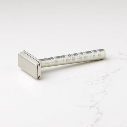 Henson Shaving AL13-V2 safety razor with aircraft aluminum handle, medium size, designed for precise shaving.