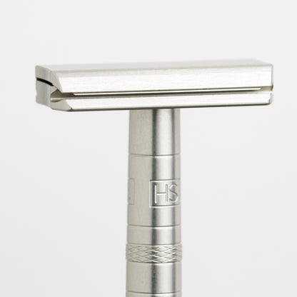 Henson Shaving AL13-V2 medium safety razor with aircraft aluminum handle, designed for a smooth, close shave.