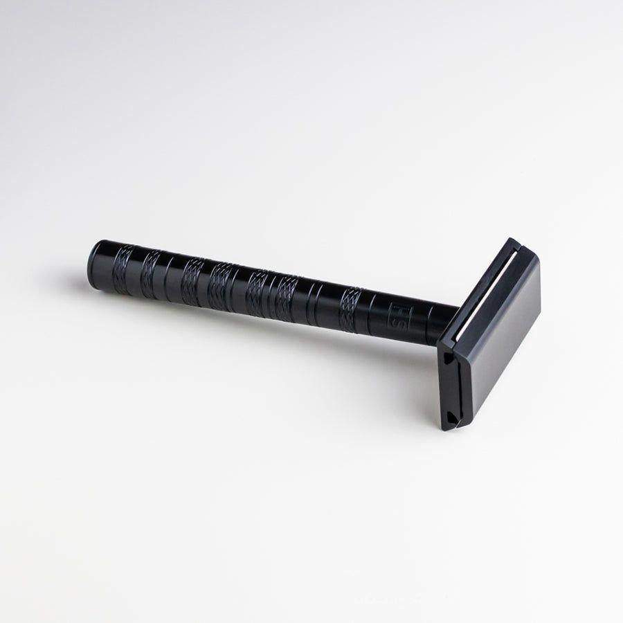 Henson Shaving AL13-V2 medium safety razor with aircraft aluminum handle, designed for a smooth, close shave.