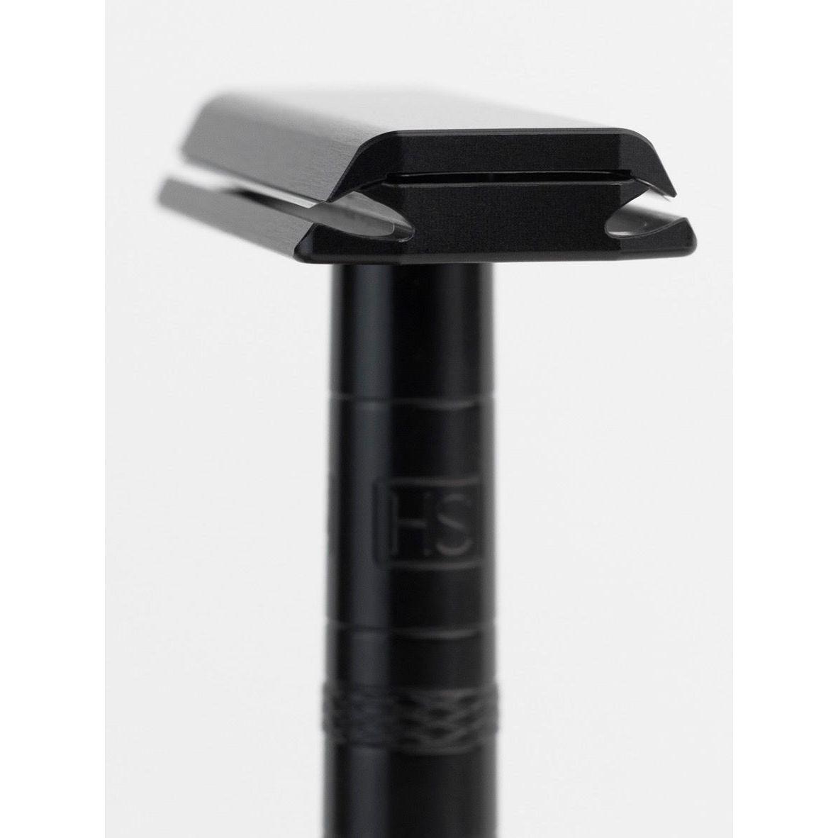 Henson Shaving AL13-V2 medium safety razor with aircraft-grade aluminum handle, designed for a precise shave.