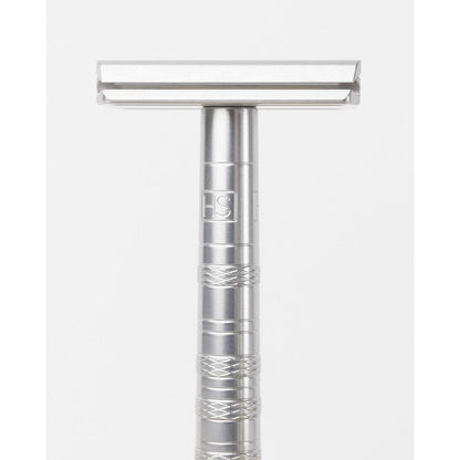 Henson Shaving AL13-V2 mild safety razor with aircraft aluminum handle, designed for smooth, gentle shaving.