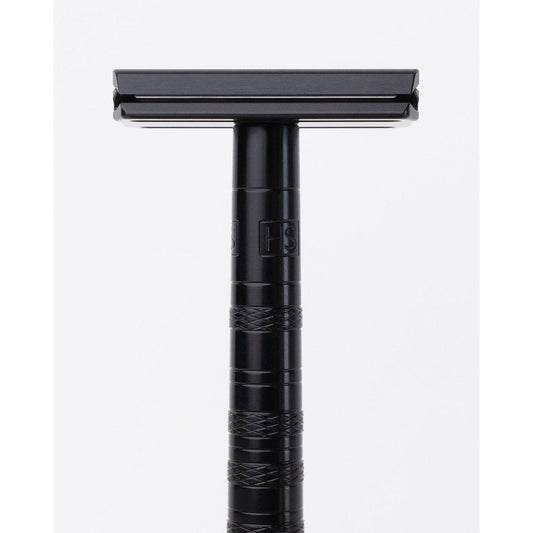 Henson Shaving AL13-V2 mild safety razor with aircraft aluminum handle, designed for close, gentle shaving.