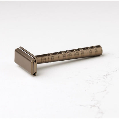 Henson Shaving AL13-V2 mild safety razor with aircraft aluminum handle, designed for smooth, precise shaving.