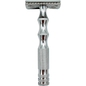 Dural Bronze Stanway safety razor with double edge blade and matching pouch, from Pasteur Pharmacy, showcasing its sturdy design.