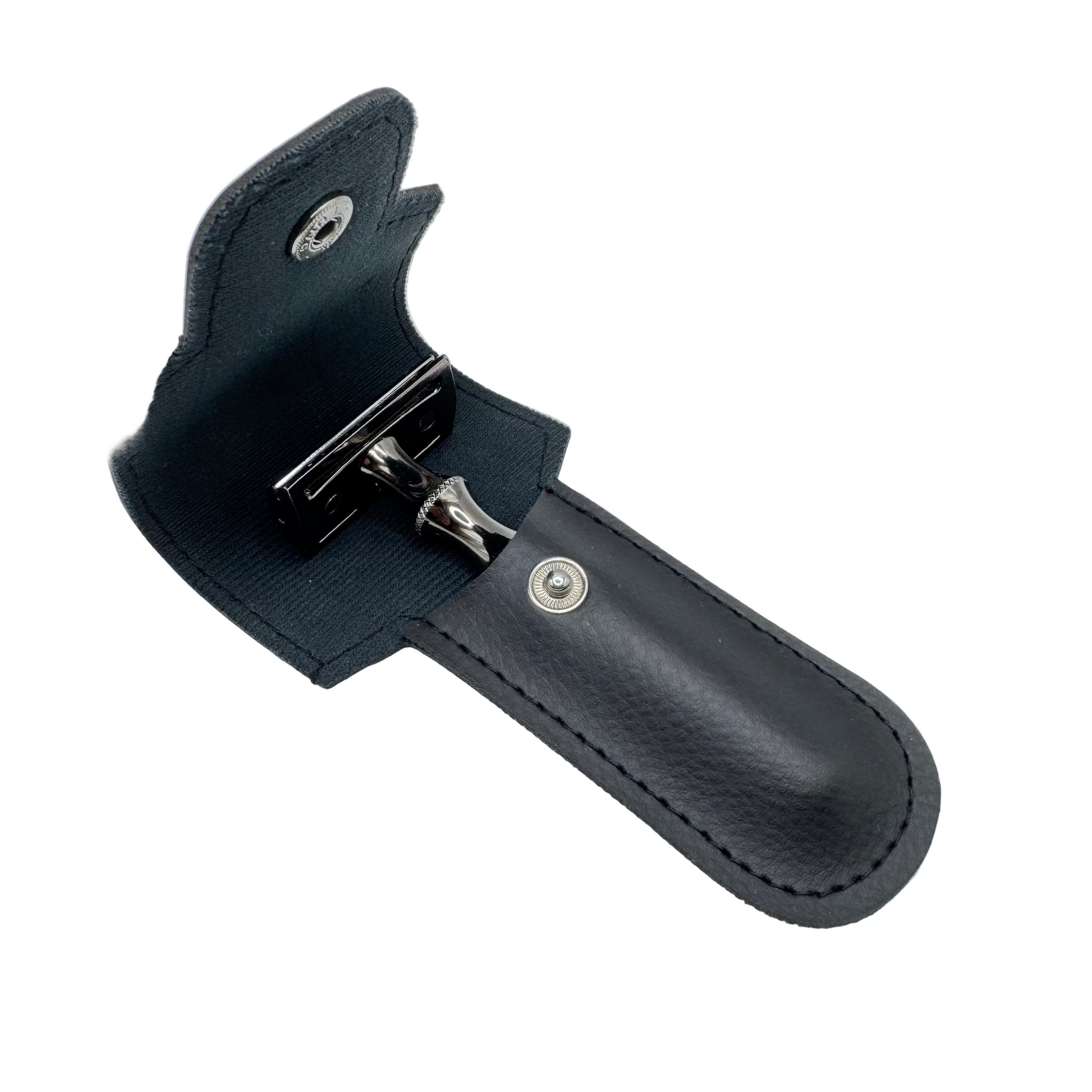 Dural Bronze Stanway double edge safety razor by Pasteur Pharmacy with protective pouch, showcasing its sleek bronze finish and safety design.