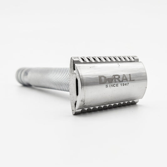 Dural HD Model double edge safety razor with black handle and protective pouch, perfect for a close shave from Pasteur Pharmacy.