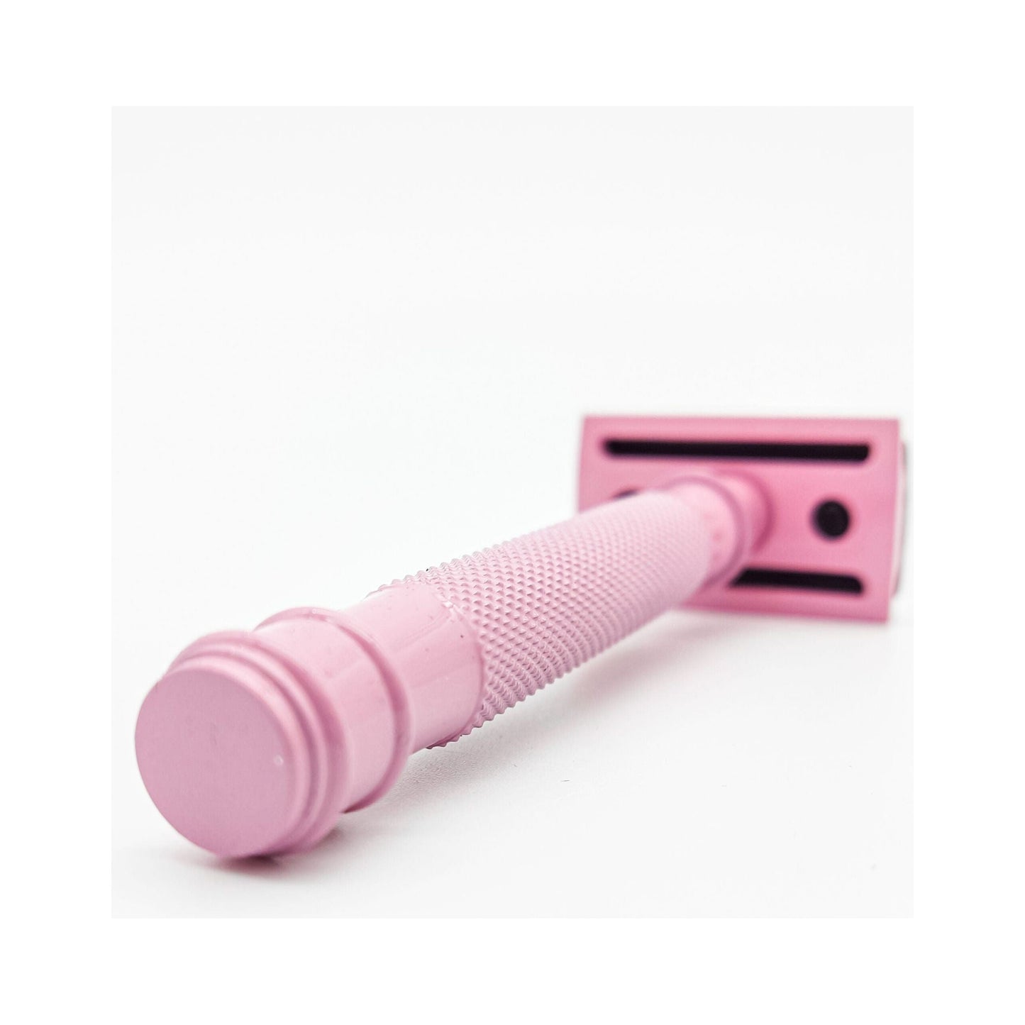 Dural Heavy Stroud Head double edge safety razor by Pasteur Pharmacy, pink and black with protective pouch.