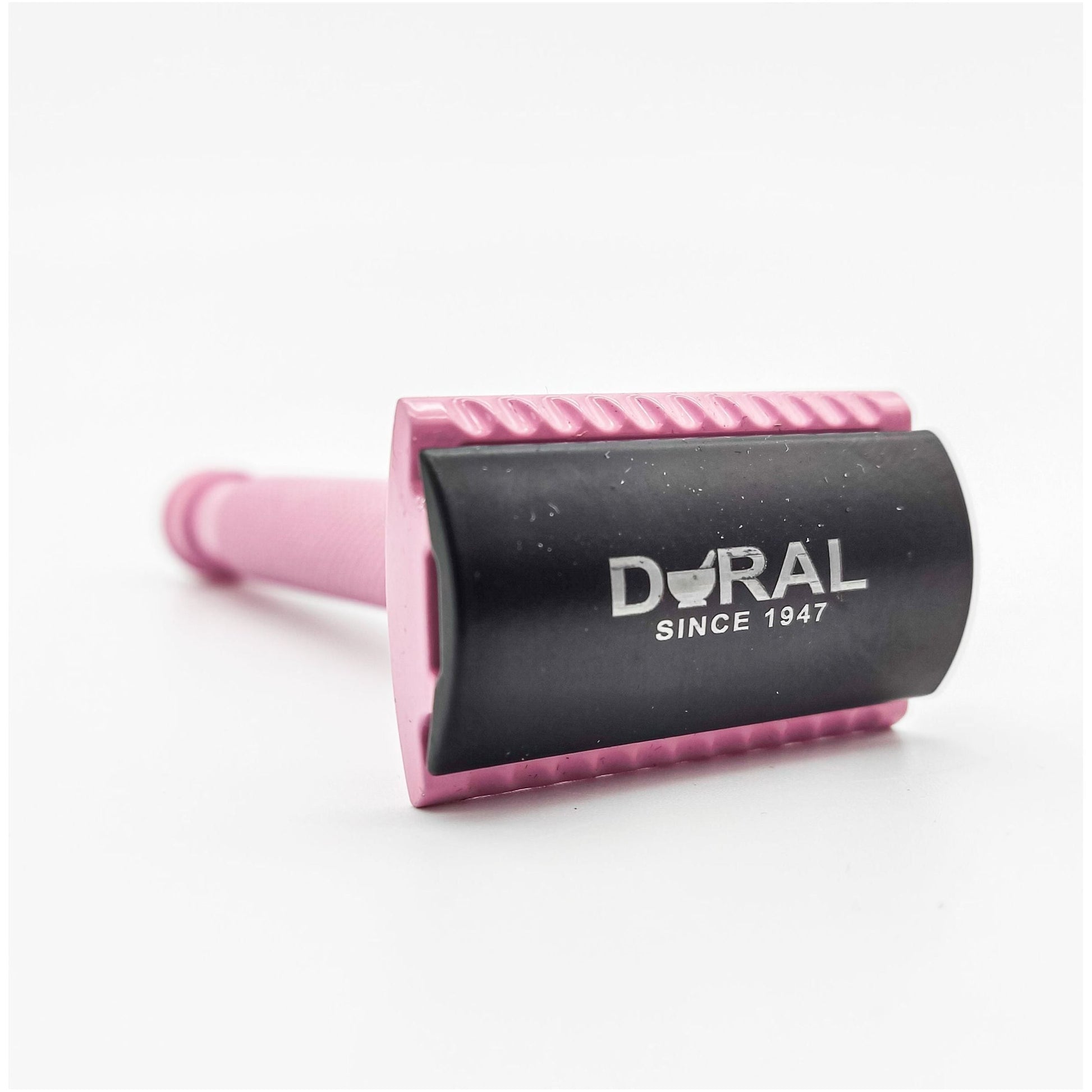Dural Heavy Stroud Head safety razor by Pasteur Pharmacy with pink and black design and matching pouch.
